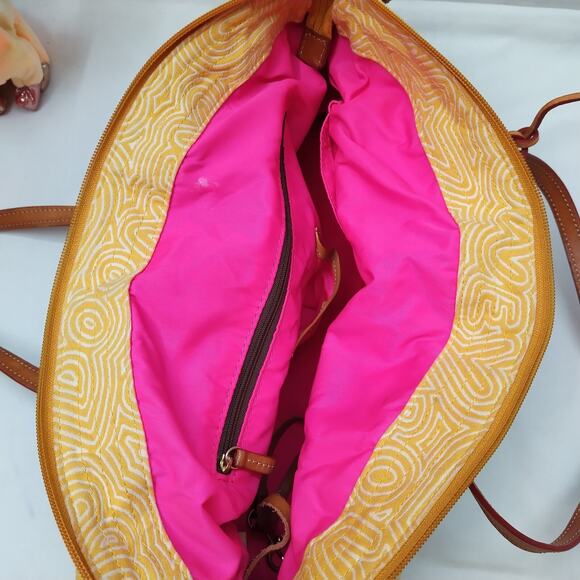 Dooney & Bourke Yellow Canvas Leather Trim Zipper Closure Satchel Shoulder Bag - Picture 13 of 13